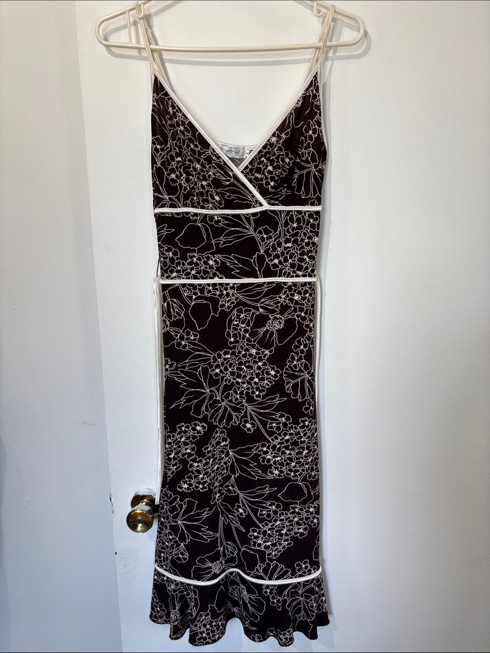 New Look Brown Floral Slip Dress with Cream Piping